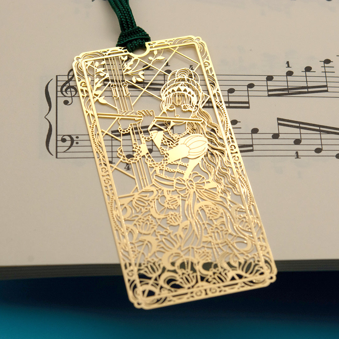 金のしおり「フルートを吹く少女」