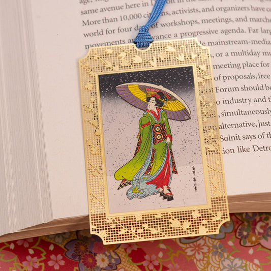 浮世絵しおり「英山 雪中美人」