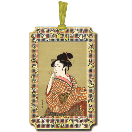 浮世絵しおり「歌麿 ビードロを吹く美女」