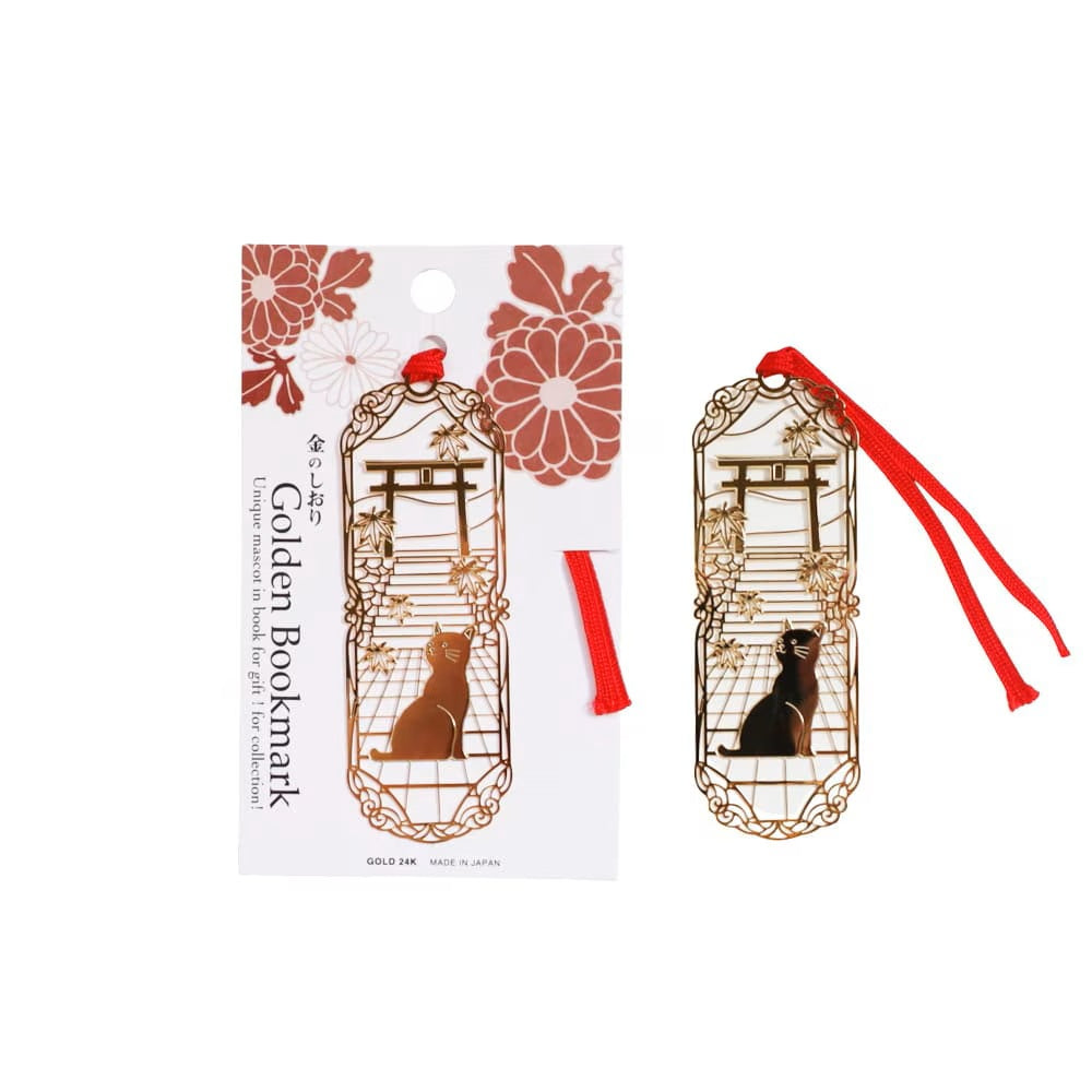 和風デザインブックマーク　猫と鳥居