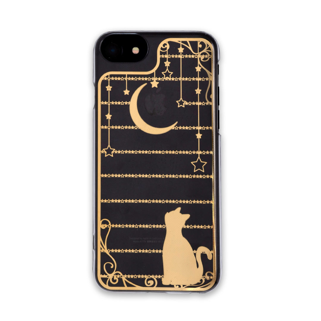 iPhone SE(第２世代)/8/7用クリアケース+プレート DECOSMA「ネコと月」